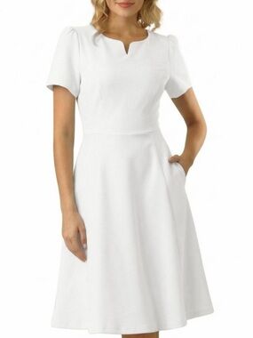 Classic White Midi Dress with Notch Neckline